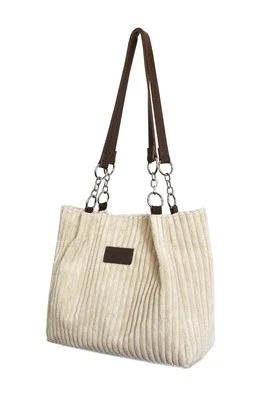 Women Corduroy Tote Casual Shoulder Bag for Daily Shopping Fashion Handbag Beige - Image 1 of 4
