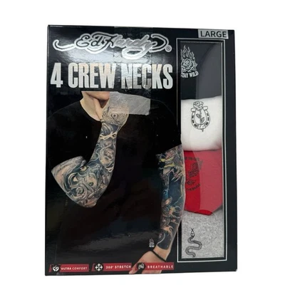 Paquete de 4 camisetas ED HARDY para hombre grandes cuello redondo suaves elásticas varios colores nuevas con etiquetas Foto 1 de 4