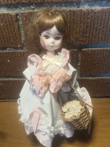 Vintage BRADLEY MISS AUGUST DOLL Darlin's Of The Month Big Eye Flower Basket - Picture 1 of 4
