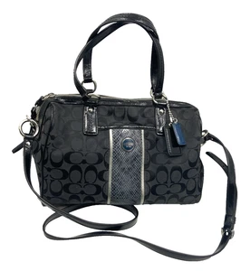 Y2K Coach F24884 Sig. Stripe Monogram Black Python Stripe Satchel Bag Purse - Picture 1 of 23