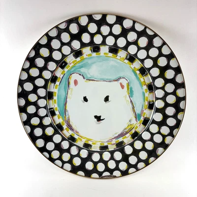 Placa esmaltada de oso polar MacKenzie-Childs Courtly Check diseño de puntos pintado a mano Foto 1 de 4