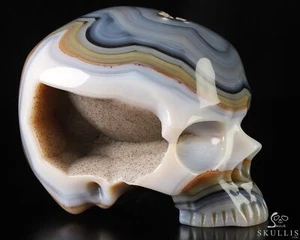 5.7" Gray & White Agate Geode Hand Carved Crystal Skull without Jaw - Picture 1 of 9