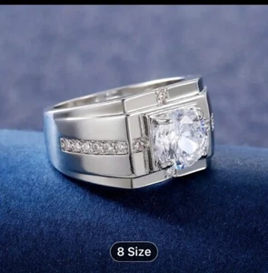 Elegant silver plated men’s artificial diamond ring size 10 - Picture 1 of 1