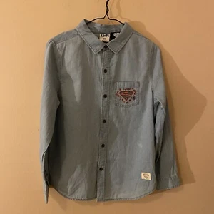 New COTTON ON Kid’s Blue Denim Superman License Button Down Boy’s Shirt Size 14 - Picture 1 of 8