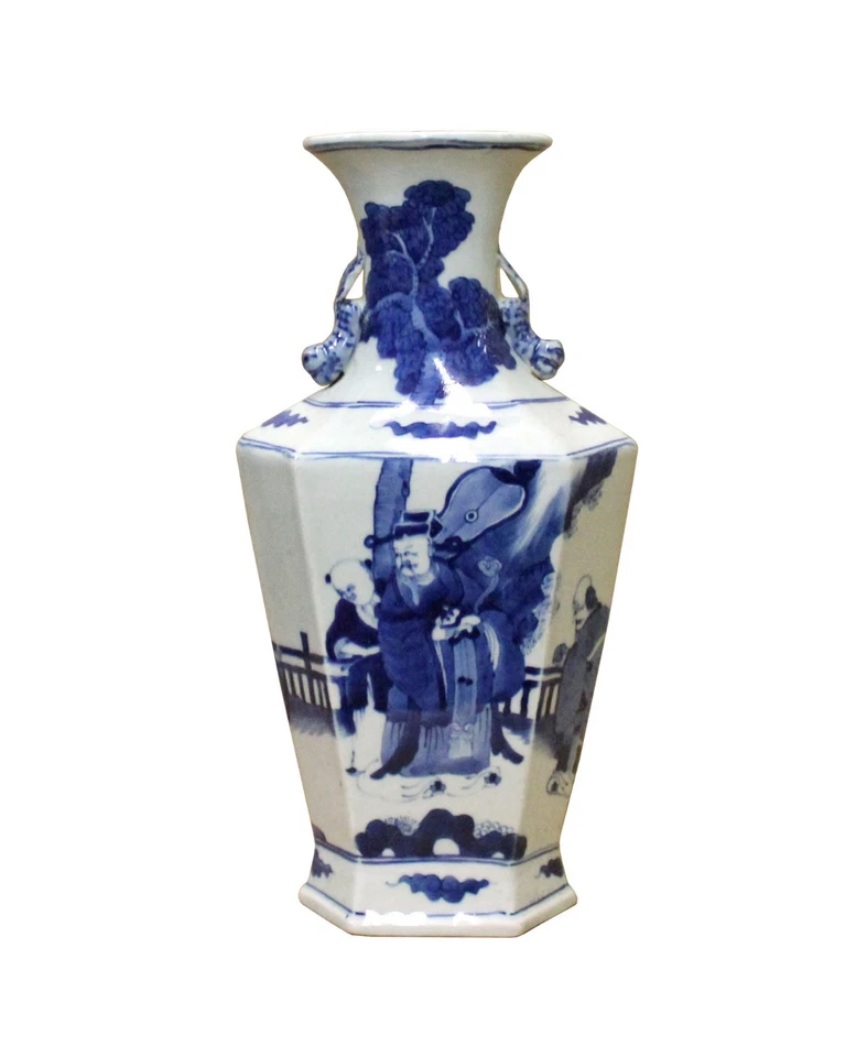 Chinese Blue White Porcelain Rhomboid Hexagon Scenery Vase cs4104 - Image 1 of 4