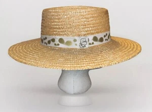 Karl Lagerfeld Straw Boater Panama Hat Gold Sun Glasses Trimmed 100% Straw - Picture 1 of 19