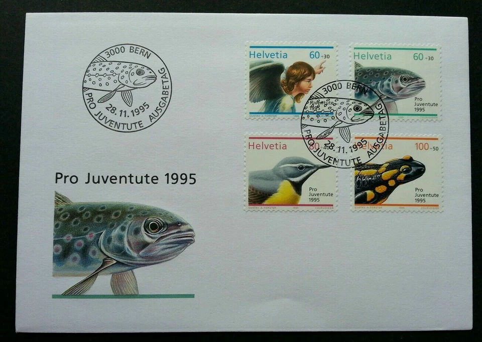 [SJ] Switzerland Juventute: Annunciation Angel And Fauna 1995 Fish Bird (FDC) - Image 1 of 4