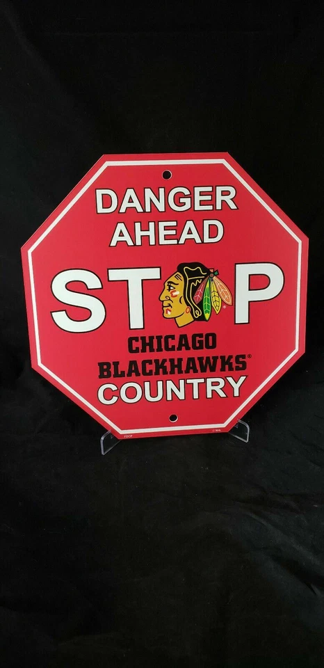CHICAGO BLACKHAWKS NHL DANGER Sign 12x12 Plastic Stop Style PATRIOT COUNTRY - Image 1 of 1