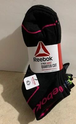 Calcetines para mujer Reebok corte cuarto rendimiento entrenamiento 6 pares nuevo zapato talla 4-10 Foto 1 de 4