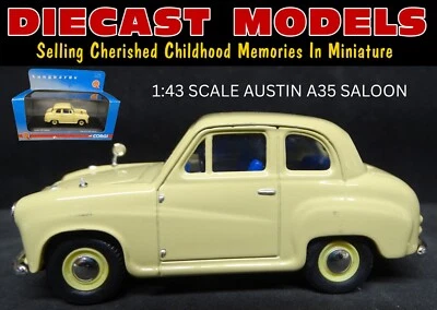 1956-1968 AUSTIN A35 IN CREAM; 1:43 SCALE VANGUARDS DIECAST MODEL + PLINTH & BOX - Image 1 of 4