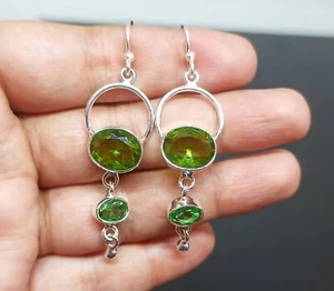 Women's Earring Peridot Gemstone 925 Sterling Silver Handmade Jewelry -2" - Picture 1 of 2