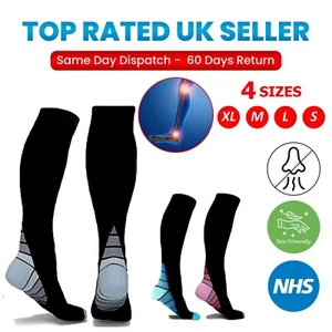 Compression Socks Men & Women Varicose Veins Anti-Fatigue Flight Travel Running - Picture 1 of 9