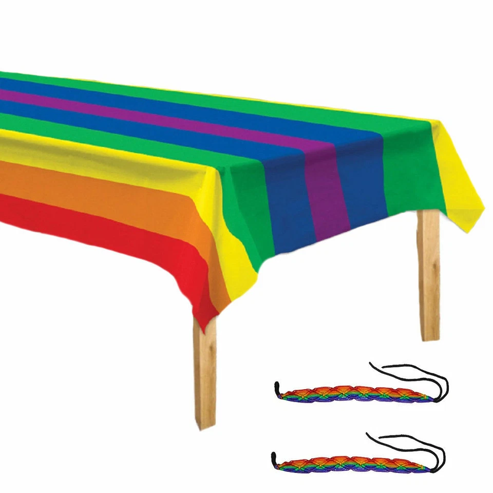 Rainbow Pride Tablecover & 2 Gay Pride Friendship Bracelets Multi-Pack Gay Lesbi - Image 1 of 1