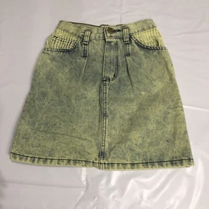 Vtg 80 90's Girls BANDED Bottom DENIM Jean Skirt GLAICER Yellow Acid Wash Sz10 - Picture 1 of 7
