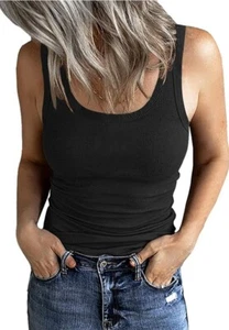 GEMBERA Women's Sleeveless Ribbed Tank Top Black Size Large Fitted Basic Shirt - Picture 1 of 3