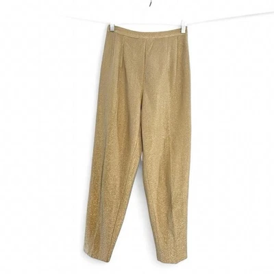 1950s 1960s Champagne Gold Lurex Cigarette Pants Vintage Pinup Retro Small - Image 1 of 4