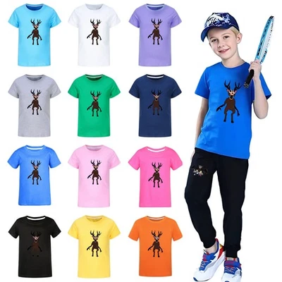 Boys Girls 99 Nights In the Forest Deer T-Shirts Top Kid Monster Horror Game Tee