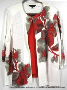 2-PC WOMENS MING WANG Sweater JACKET SZ XL + KNIT SHELL TOP SZ 2XL XXL Red White - Picture 1 of 5