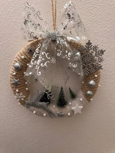 Dekokranz  Türkranz Weihnachten Advent mit LED Beleuchtung umhäkelt 30 cm - Bild 1 von 7
