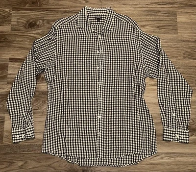 J. Peterman Shirt Mens Large Black White Gingham Long Sleeve 100% Linen Portugal - Image 1 of 4