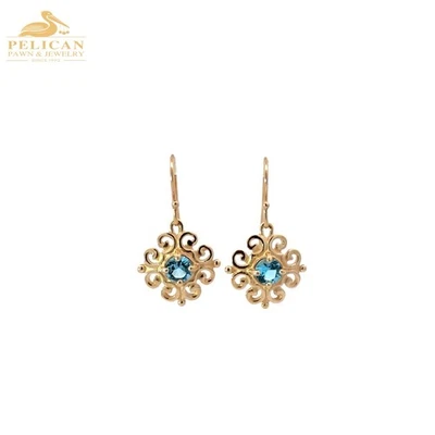 Pendientes colgantes James Avery español encaje topacio azul en amarillo 14K Go (PBR114113) Foto 1 de 4