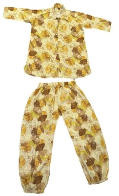 Conjunto Pantalón Harén Vintage Rayón Hilos Metálicos Tono Tierra Floral Mangas 3/4 Largas Foto 1 de 4