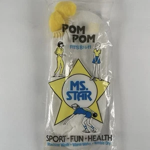 Vintage Damen Socken Frottee gelb weiß Bommel neu aus altem Lagerbestand 9-11 80er knöcheltief - Bild 1 von 6