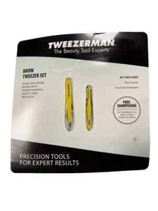 2pk Tweezerman Brow Tweezer Set Yellow Full Size open box - Picture 1 of 4