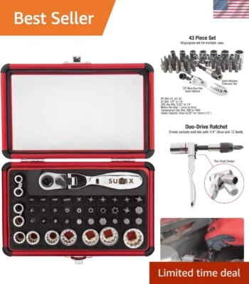 Versatile 1/4" Drive Mini Dual Head Ratchet Set with 43 Sockets and Storage Case - Image 1 of 4