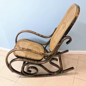 Vintage Mid Century Modern Oak Cane Bentwood Rocking Chair Rocker Thonet Style - Picture 1 of 8