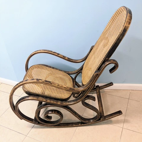 Vintage Mid Century Modern Oak Cane Bentwood Rocking Chair Rocker Thonet Style Cover