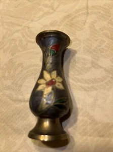 Antique/Vintage  Japanese Brass Enamel Miniature Floral Vase - Picture 1 of 5