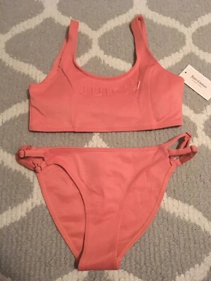 NUEVO CON ETIQUETAS AGOTADO Traje de baño bikini de 2 piezas con logotipo en relieve Juicy Couture para mujer talla XL Foto 1 de 4