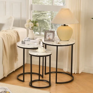 Nesting Table Set of 3, Round End Tables , Modern Coffee Tables - Picture 1 of 28