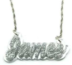 Collar con placa de nombre nombre nombre personalizado aspecto diamante joyería, cadena de plata - Imagen 1 de 12