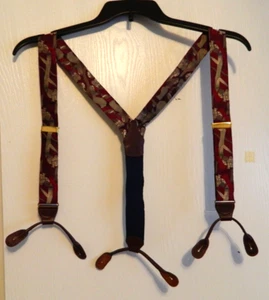 Barrons Hunter Suspenders Braces Made in Virginia Red Fabric & Leather Ends Vtg - Picture 1 of 18