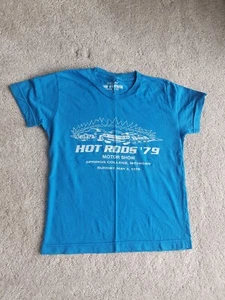 H&M Ladies Blue Tshirt UK Size S Small Vintage Design Hot Rod Rare - Picture 1 of 4