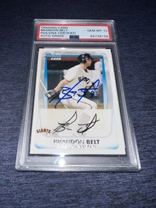 Brandon Belt Signed 2011 1st Bowman Trading Card Topps SF Giants PSA/DNA Gem 10 - Picture 1 of 2