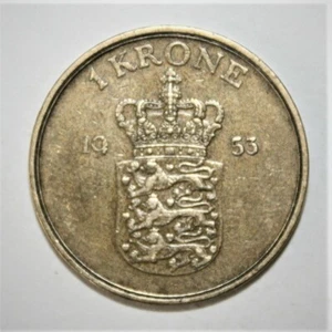 S4 - Denmark 1 Krone 1953 Very Fine + Coin *** Key Date - Picture 1 of 2