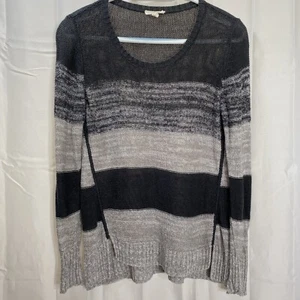 Suéter Eileen Fisher Talla XS Manga Larga 100% Lino Tejido Abierto Gris Beige Rayas - Imagen 1 de 10