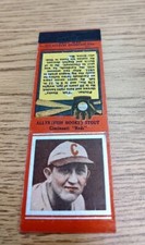 1934 1st First BASEBALL MATCHBOOK Cover ALLYN Fish Hooks STOUT CINCINNATI REDS
