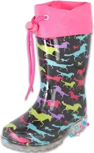 'Horses ' Flashing Heel Wellington Boots By BECK Size 8 EU 26 - Picture 1 of 8