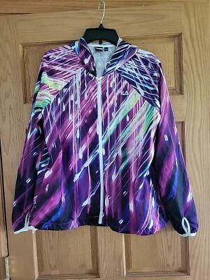 Fila Sport Jacket  Running Women colorful Hooded Windbreaker Thumb Hole Large - Image 1 of 4