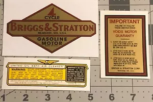 Briggs & Stratton Motor Decals 1934 To 43 WMI, N, U, I, WI, Engine Set Of 3 - Foto 1 di 1