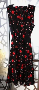 CITY CHIC DRESS IN LOVE RED, BLACK FLORAL BELTED DRESS ( SZ: XS/14) - Picture 1 of 7