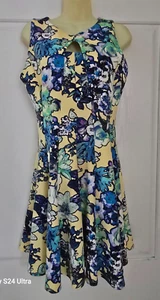 Vestido para mujer HEW Gabby Skye amarillo azul floral calce y acampanado talla/10P nuevo sin etiquetas - Imagen 1 de 11