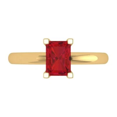 14K Yellow Gold Solitaire Engagement Ring - 1 ct Emerald Cut Simulated Ruby - Image 1 of 4