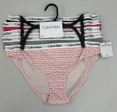 Women's Calvin Klein Bikini 5-Pack M Pink w/ Hearts Solid Pinks, Grey, & Black - Image 1 of 4