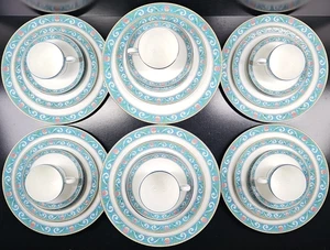(6) Wedgewood Runnymede Türkis 5 Teile Gedecke Vintage Floral England Lot - Bild 1 von 24