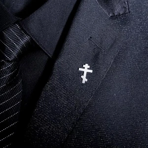 Orthodox Cross Brooch for Men | Religious Suit Pin Wedding Stainless Steel Badge - Picture 1 of 22
